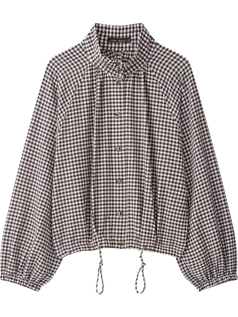 Gingham Stand-Collar Drawstring Jacket
