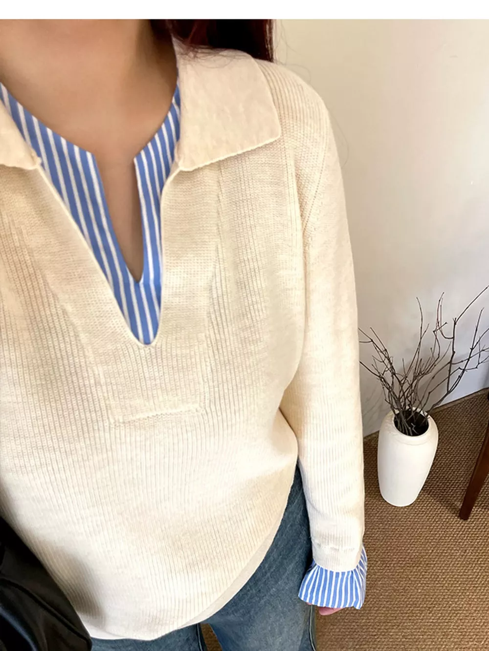 Plus Size Layered Look Striped Long Sleeve Sweater, image 7