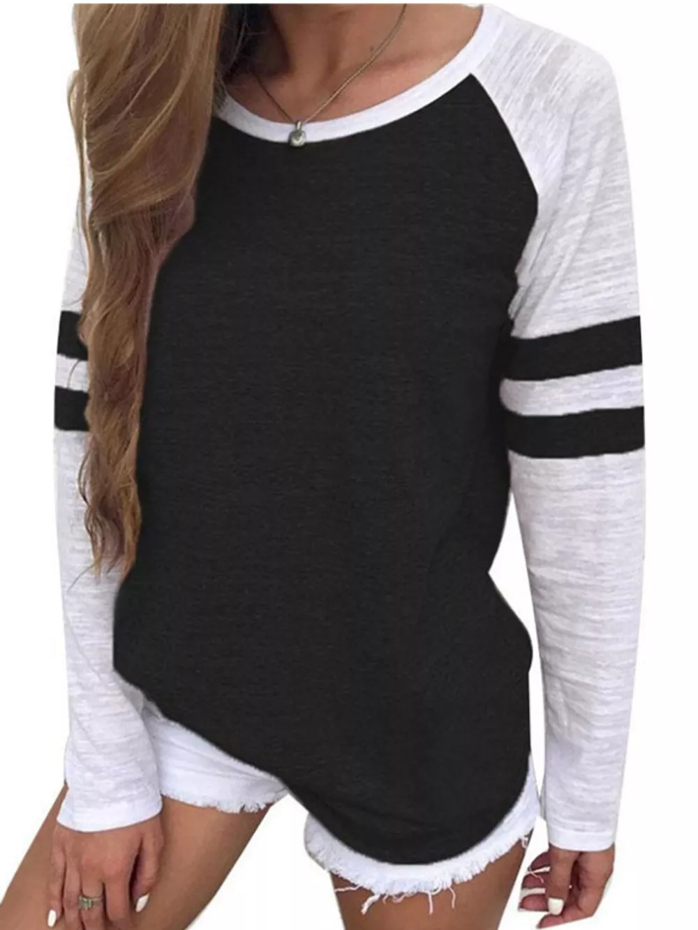 Full Size Color-Block Raglan Sleeve Striped T-Shirt Plus Size, image 4