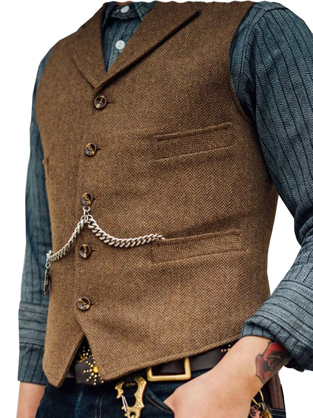 Men's Full Size Chain Detail Button Up Vest Plus Size