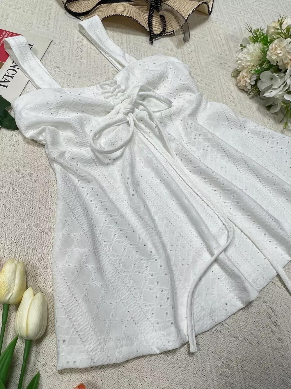 Eyelet Embroidered Drawstring Cami Top, image 7