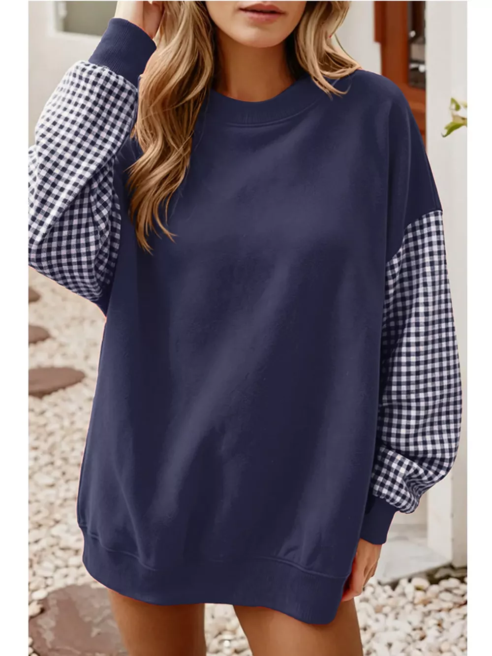 Plaid Dropped Shoulder Sweatshirt, image 17