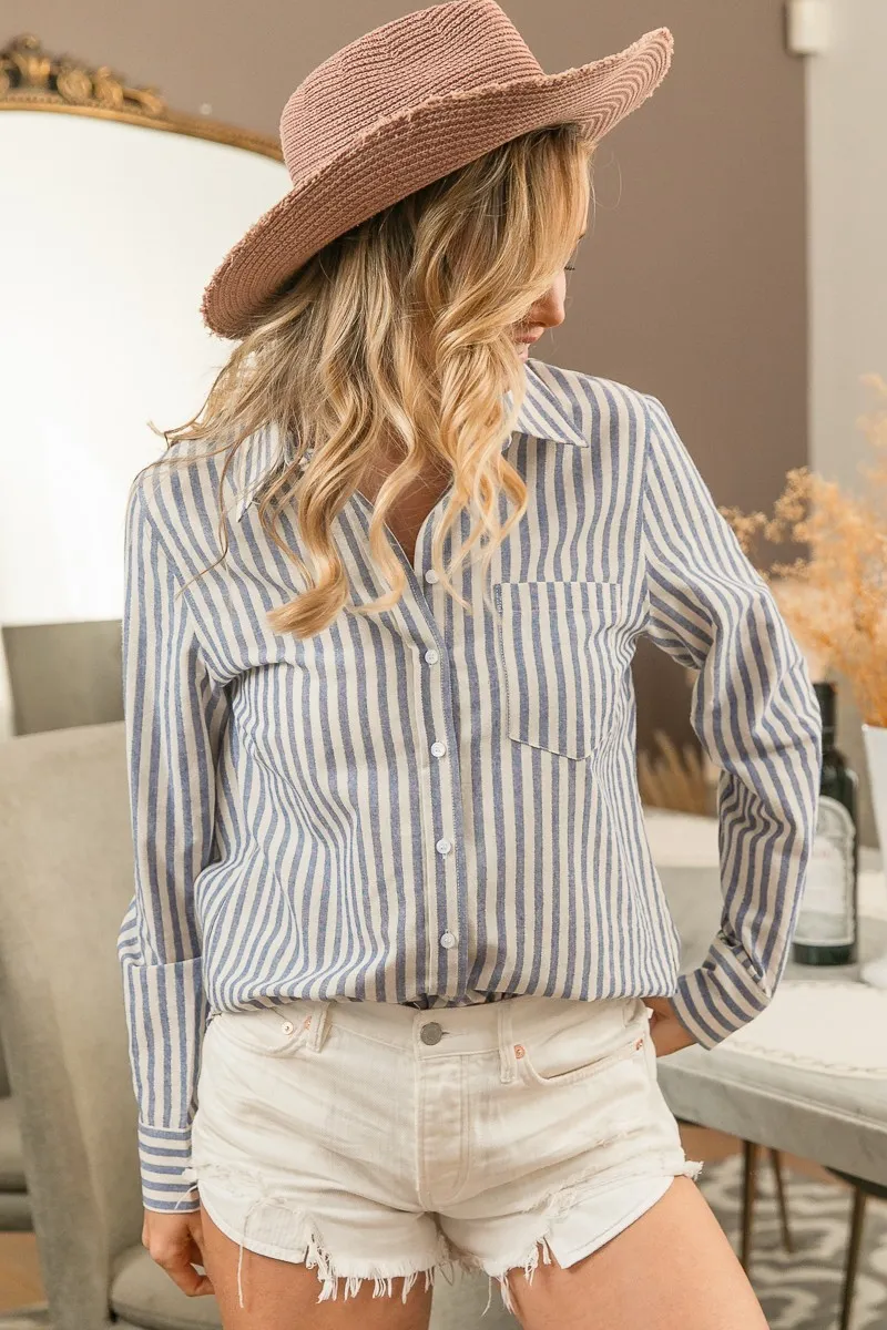 Lurex Linen Stripe Shirt Button Down Top, image 5