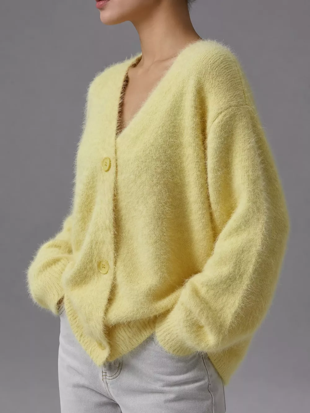Fuzzy V-Neck Button-Down Cardigan, image 23