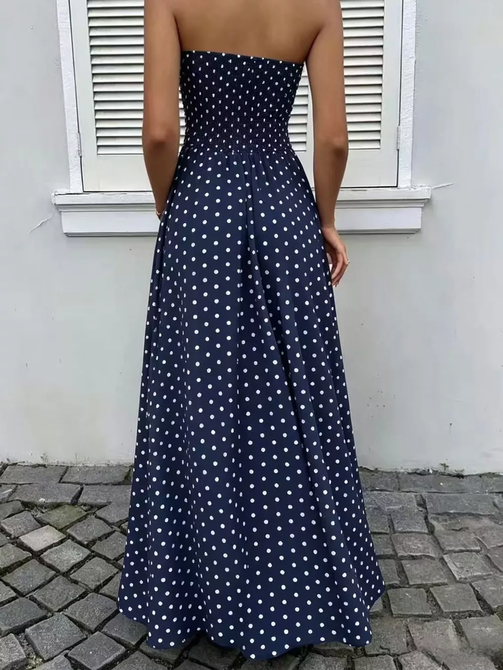Strapless Polka Dot Ruched Maxi Dress, image 32