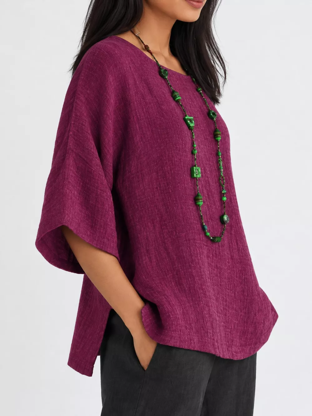 Full Size Loose Fit Linen Blend Blouse Plus Size, image 21