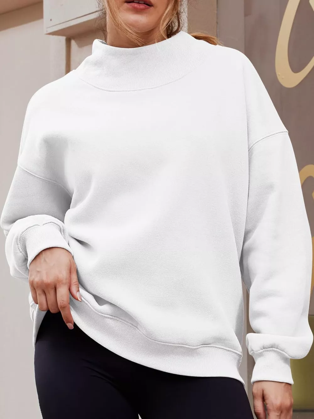 Oversized Mock Neck Long Sleeve Sweatshirt, image 36