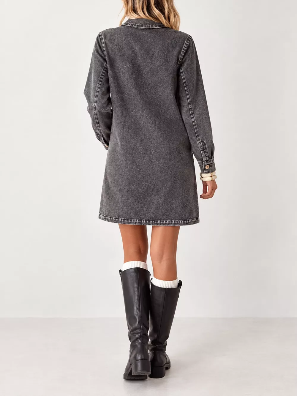 Button Front Denim Shirt Dress, image 4