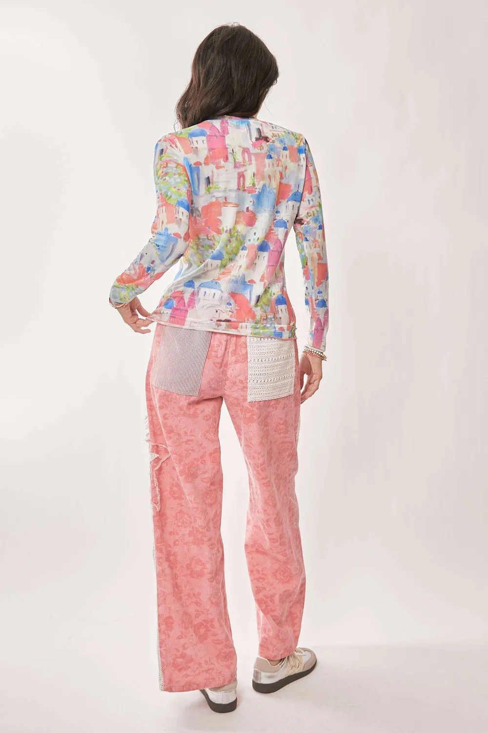 Multi Printed Mesh Round Neck Long Sleeve Top, image 3