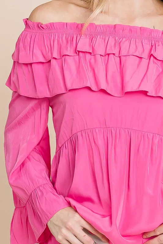Ruffled Trumpet Sleeve Off-The-Shoulder Top, image 7
