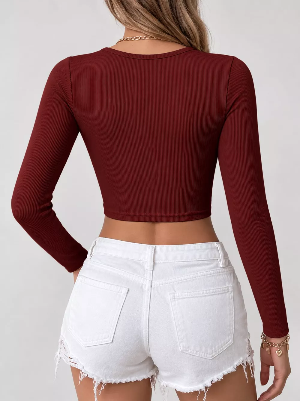Cutout Back Long Sleeve Crop T-Shirt, image 16