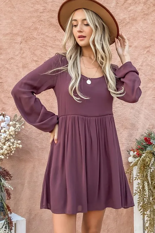 Back Lace Button Down Detail Bell Sleeve Dress, image 5