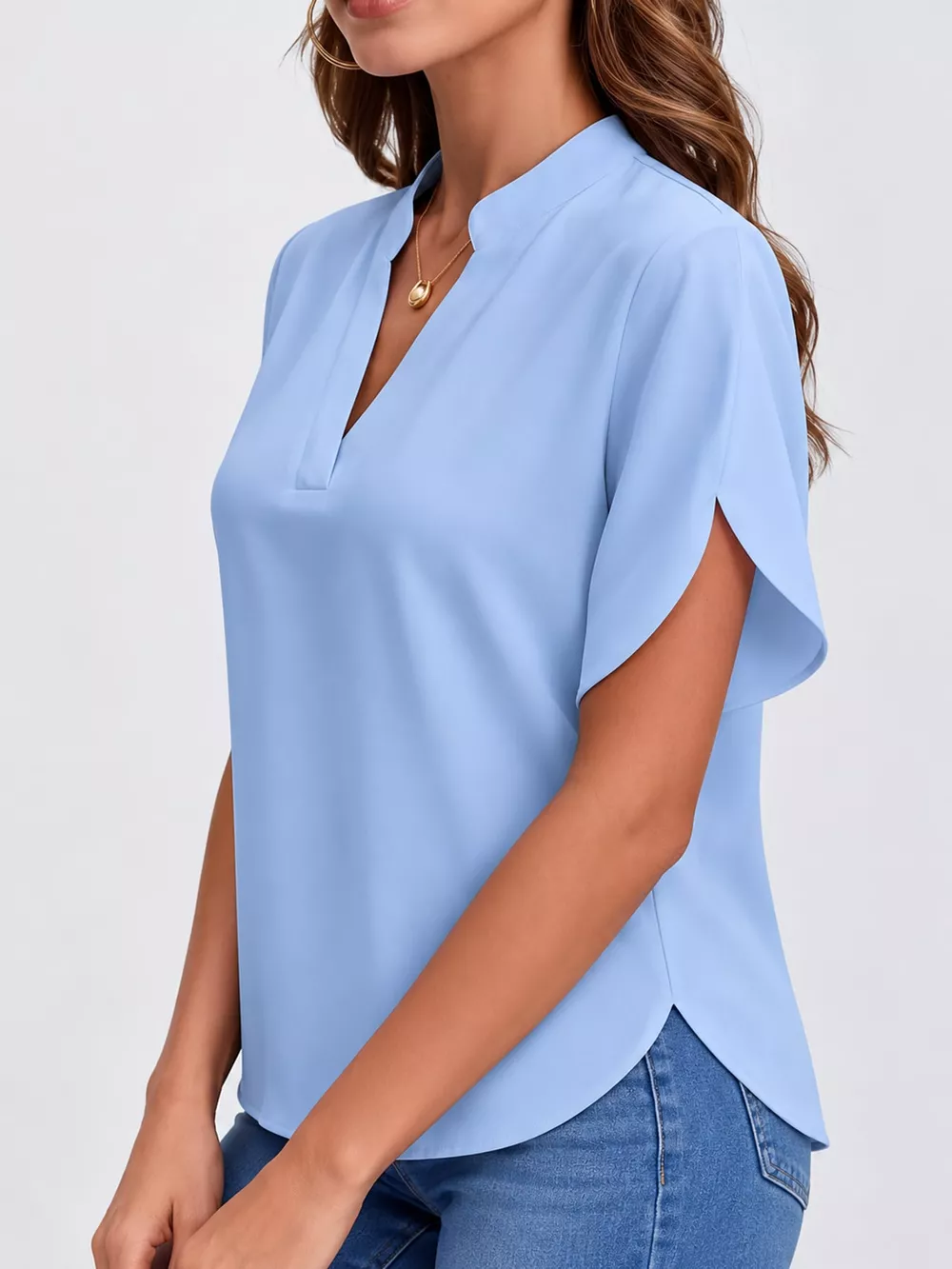 Notched Slit Short Sleeve Blouse, image 12
