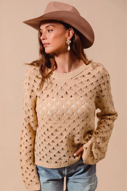 Geometric Pattern Open Knit Lightweight Sweater, image 9