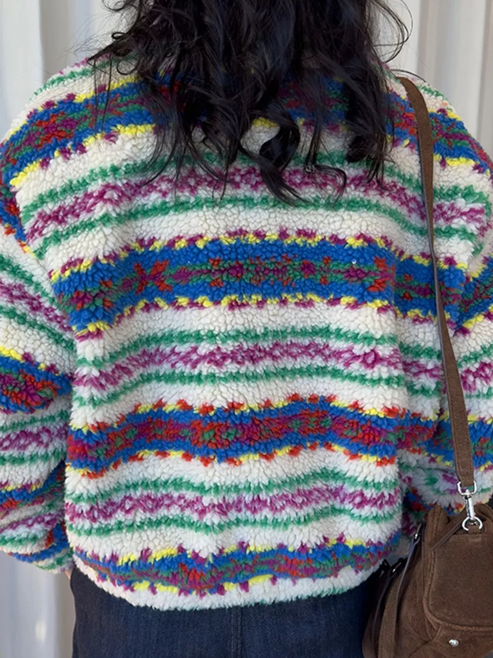 Colorful Patterned Sherpa Zip-Up Jacket, image 4