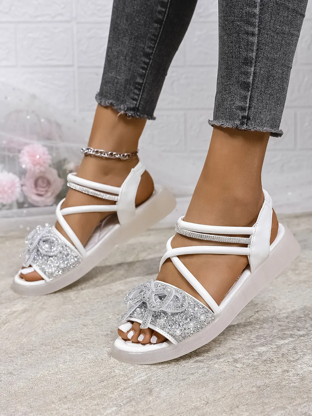Bow Rhinestone Embellished Sandals, image 15
