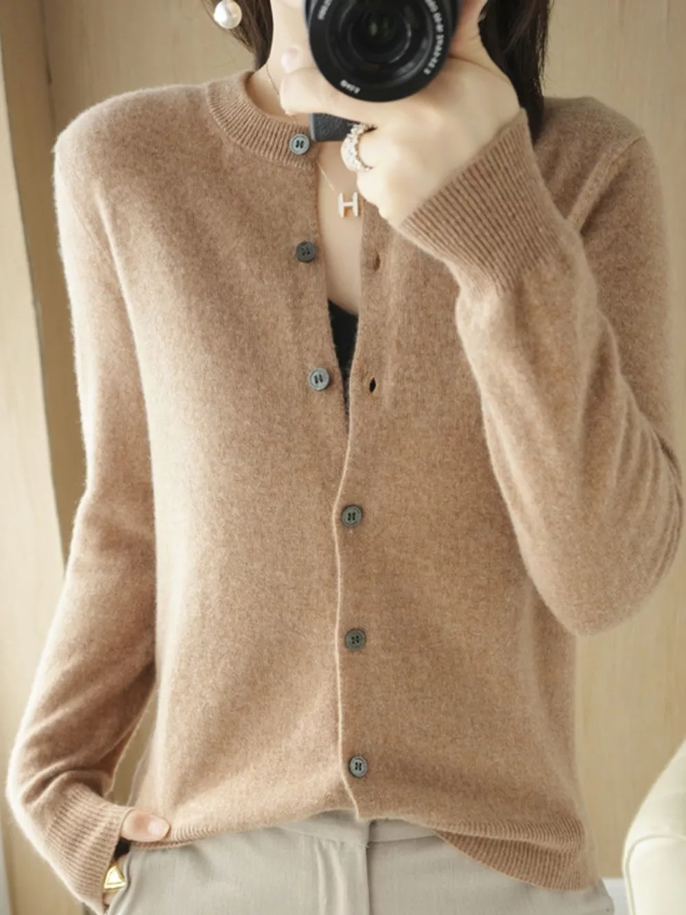 Classic Crew Neck Knit Cardigan, image 14