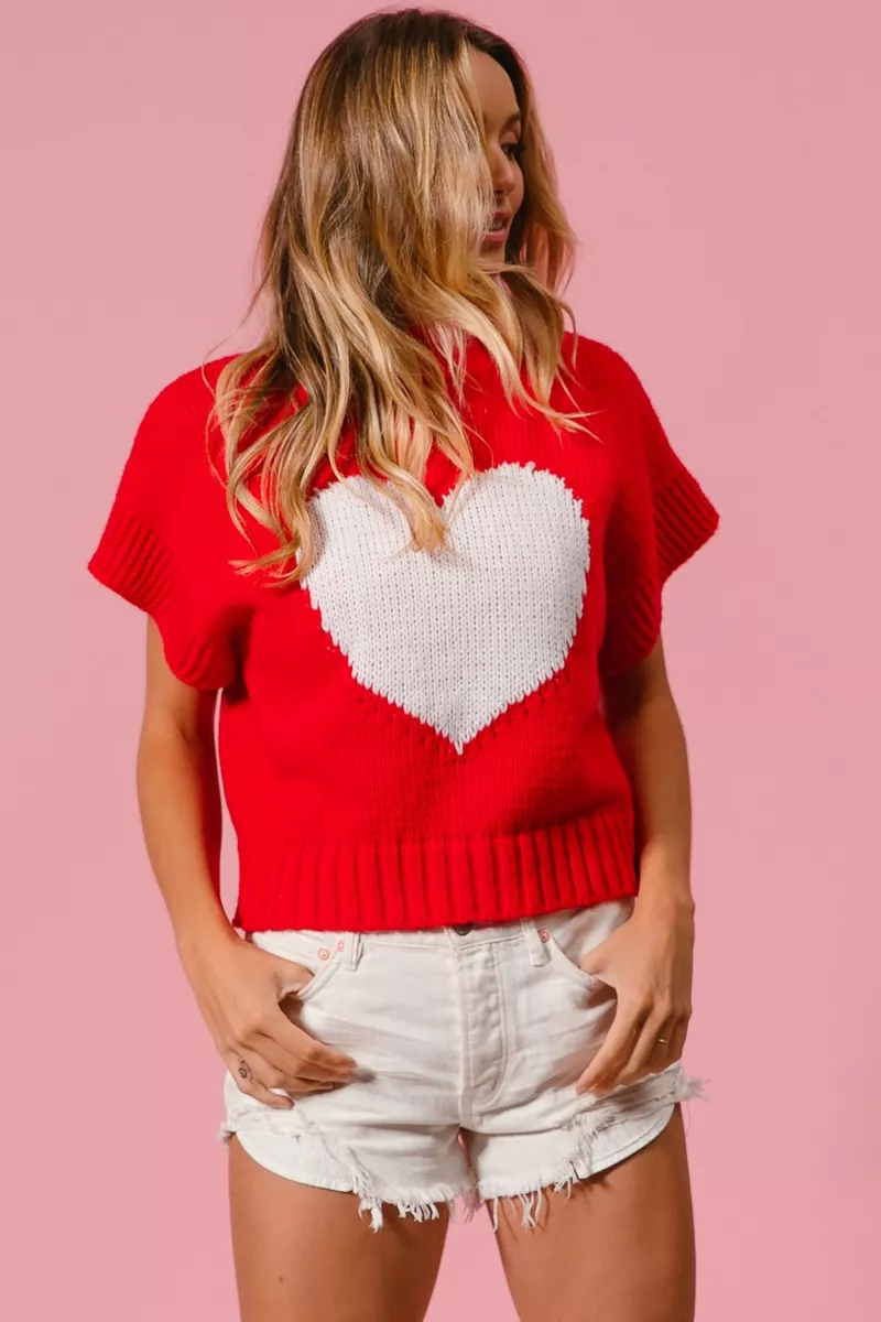 Rib Banded Heart Pattern Valentines Sweater, image 9