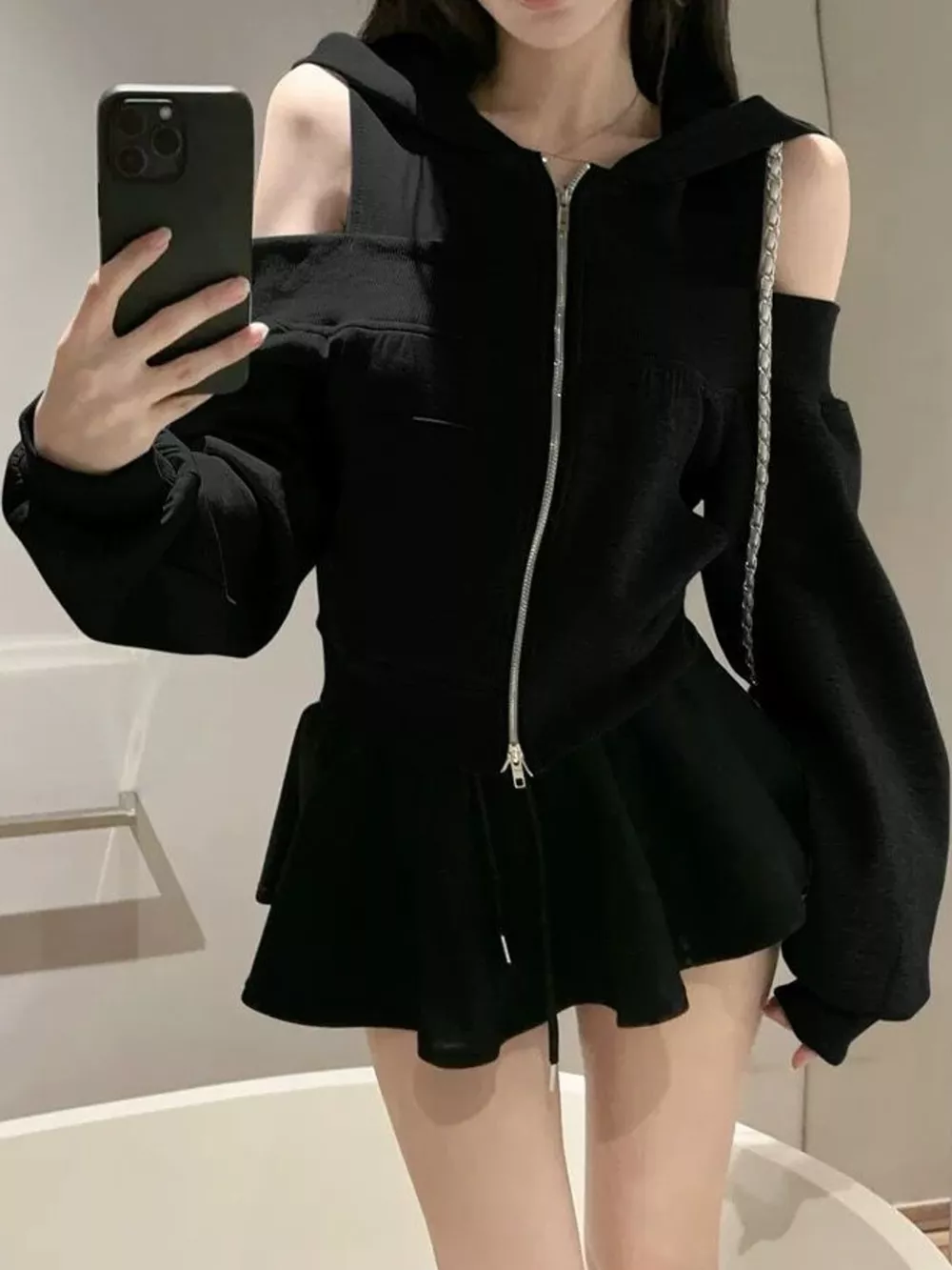 Cold Shoulder Zip-Up Hoodie, image 6