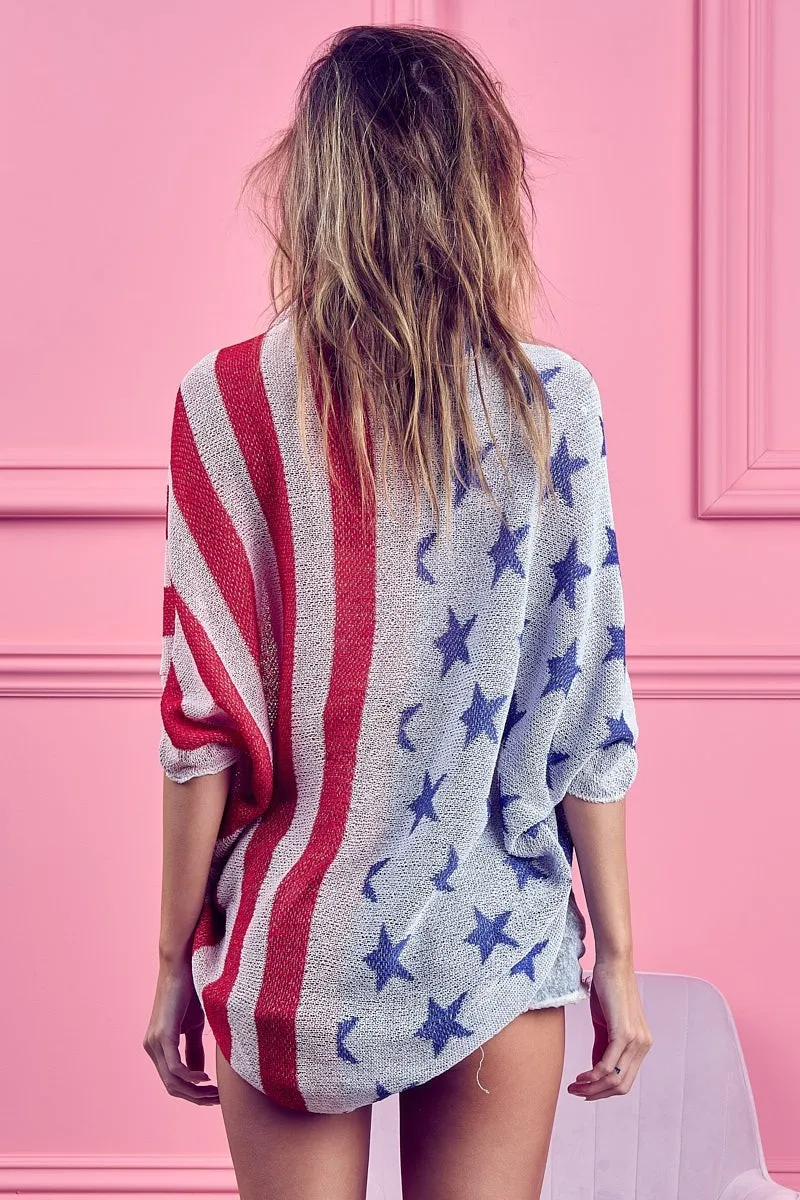 American Flag Theme Cocoon Knit Cardigan, image 4