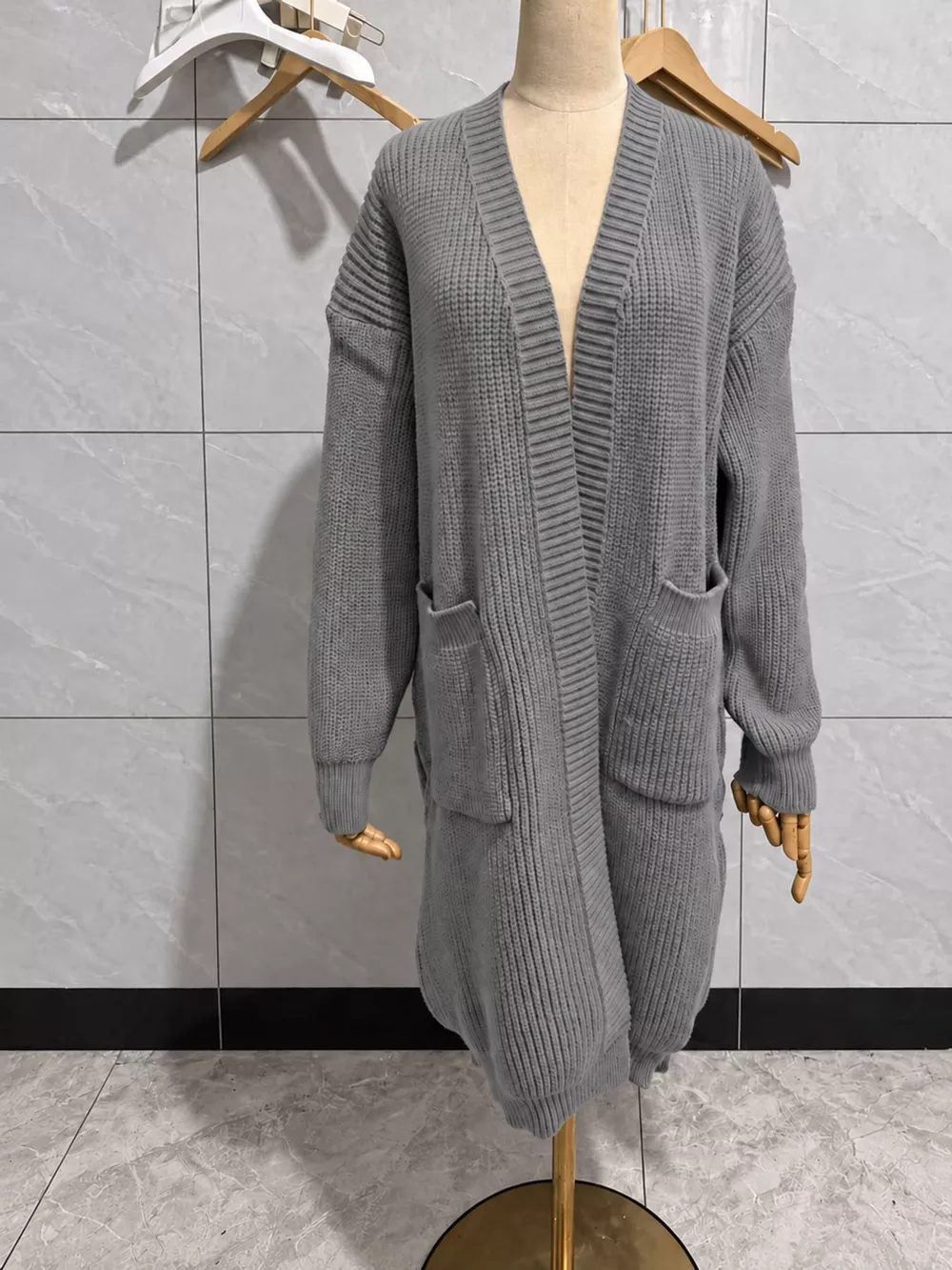 Full Size Chunky Knit Openwork Front Longline Cardigan Plus Size, image 49