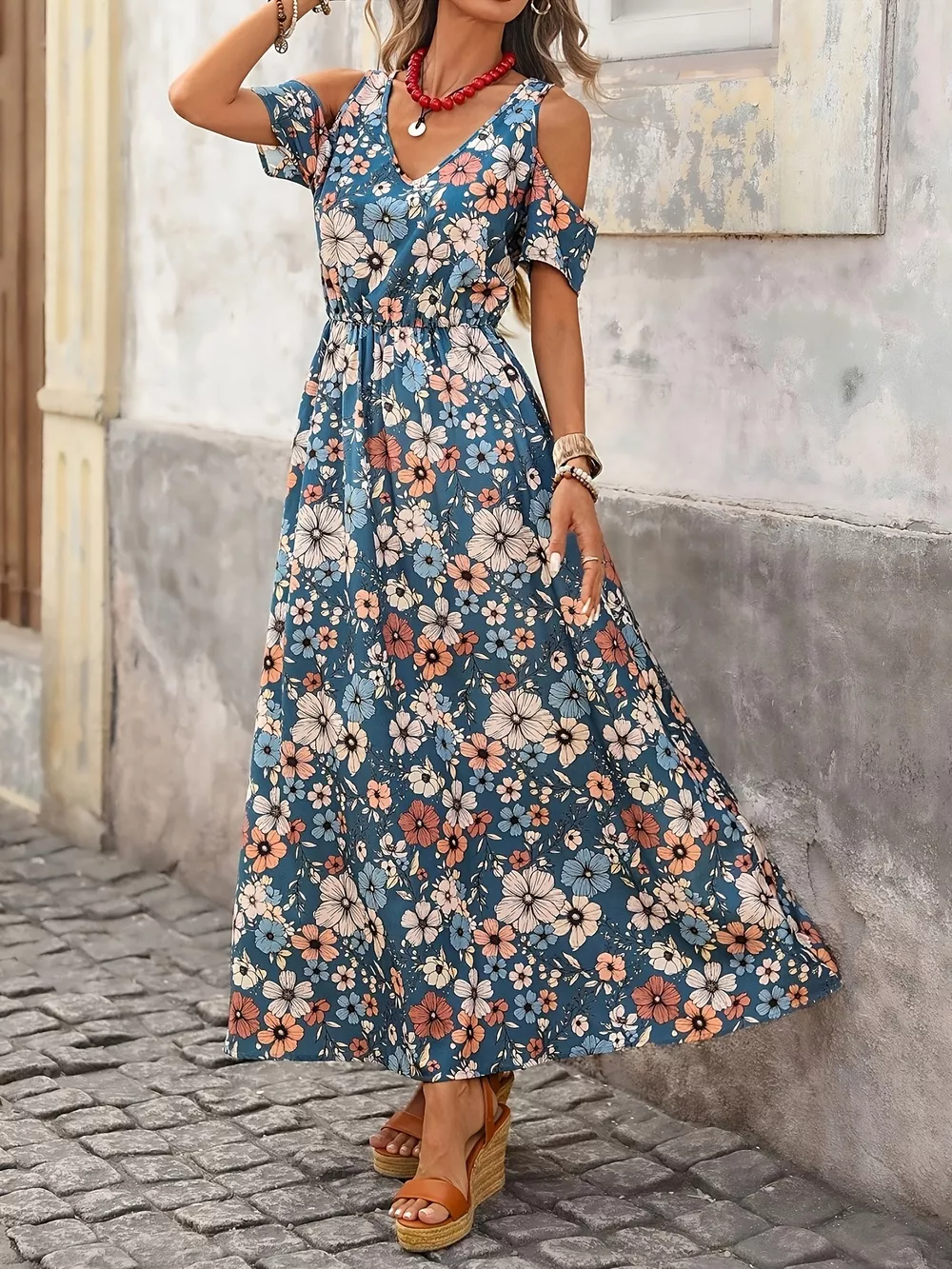 Cold Shoulder Floral Print Maxi Dress, image 7