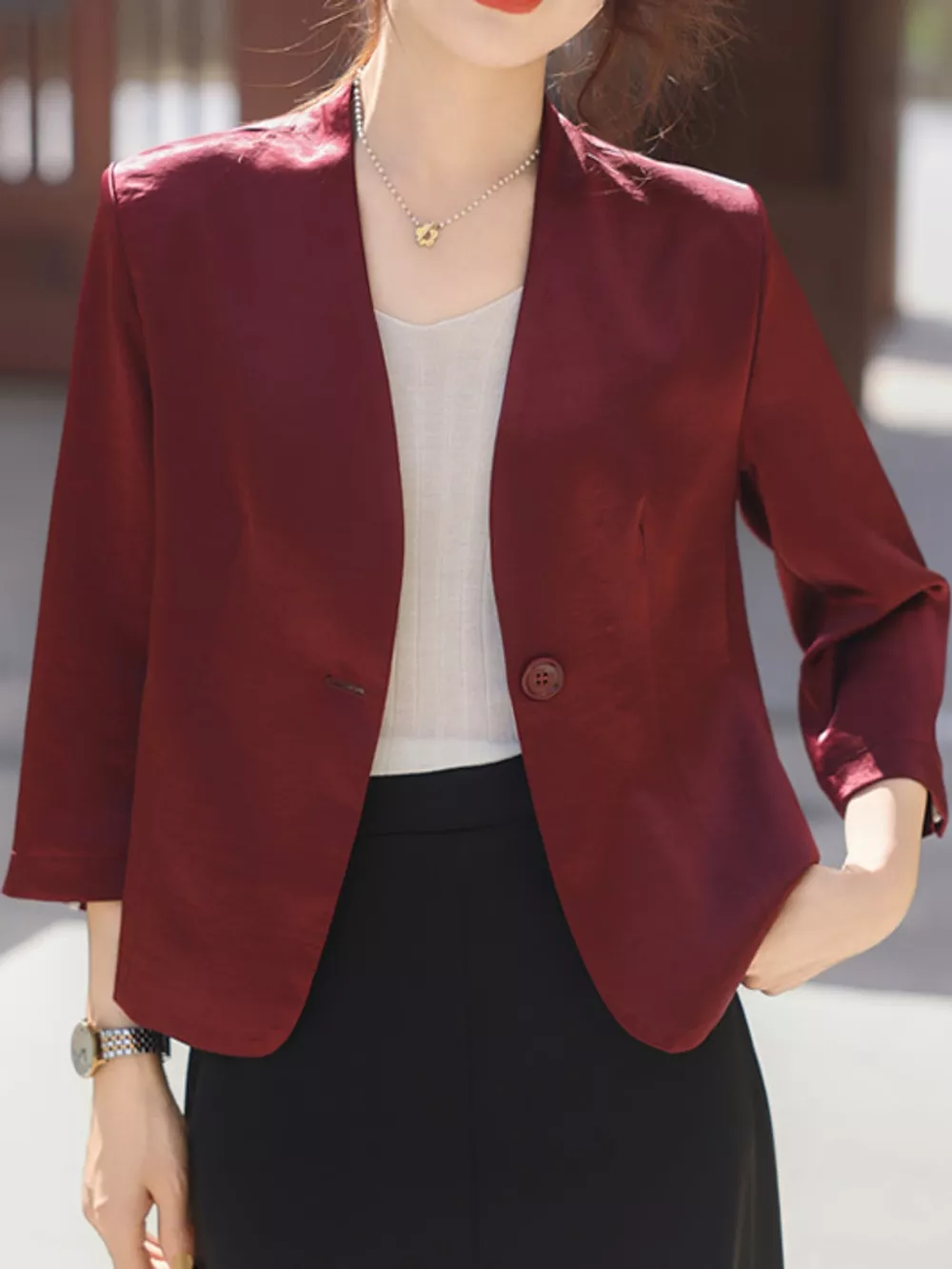 Plus Size Three-Quarter Sleeve One Button Blazer, image 3