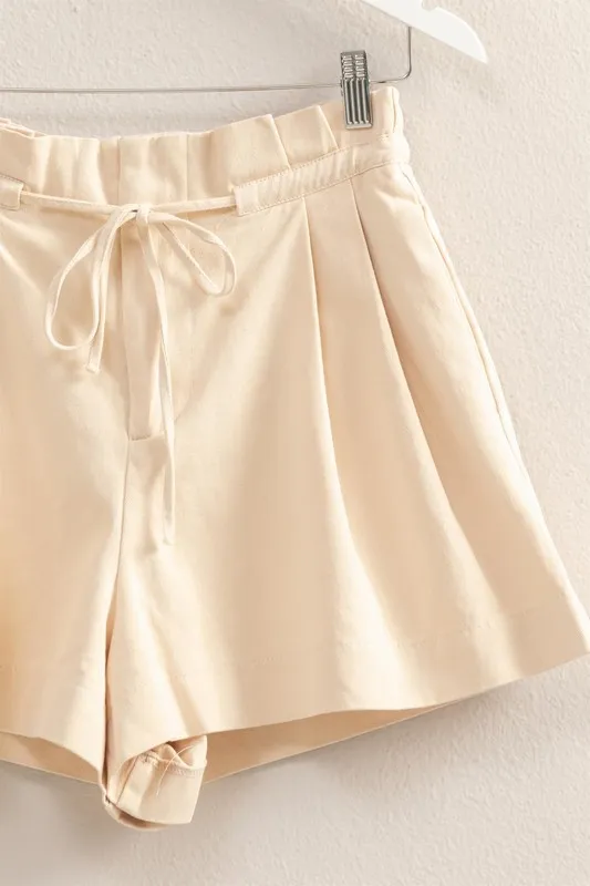 High-Waisted Washed Twill Paperbag Shorts, image 4