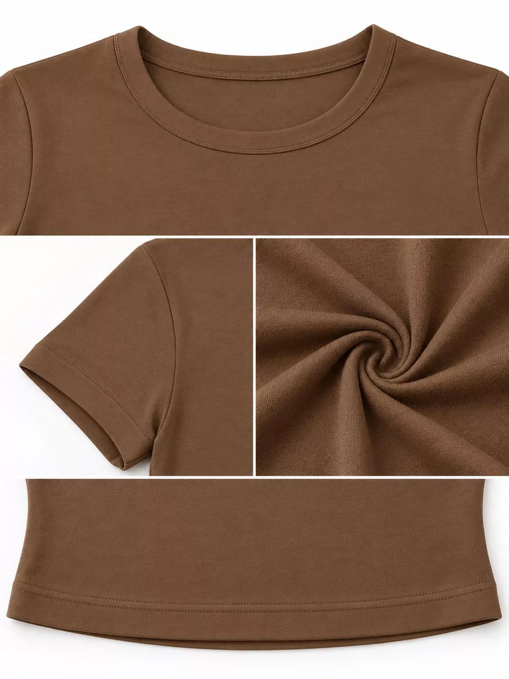 Slim Fit Basic Crew Neck Short Sleeve Crop T-Shirt, image 32