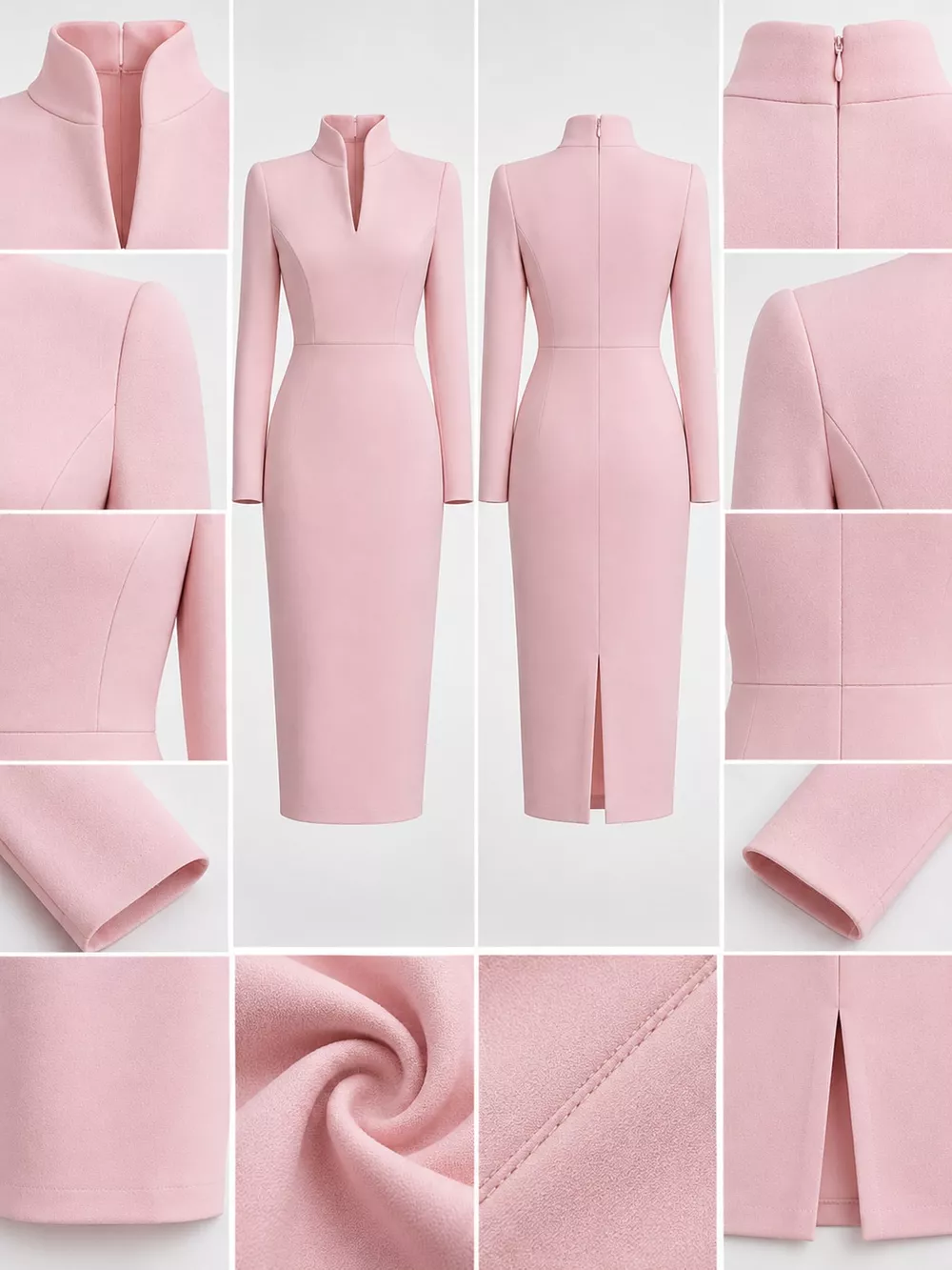 Full Size Stand-Collar Long-Sleeve Midi Dress Plus Size, image 10