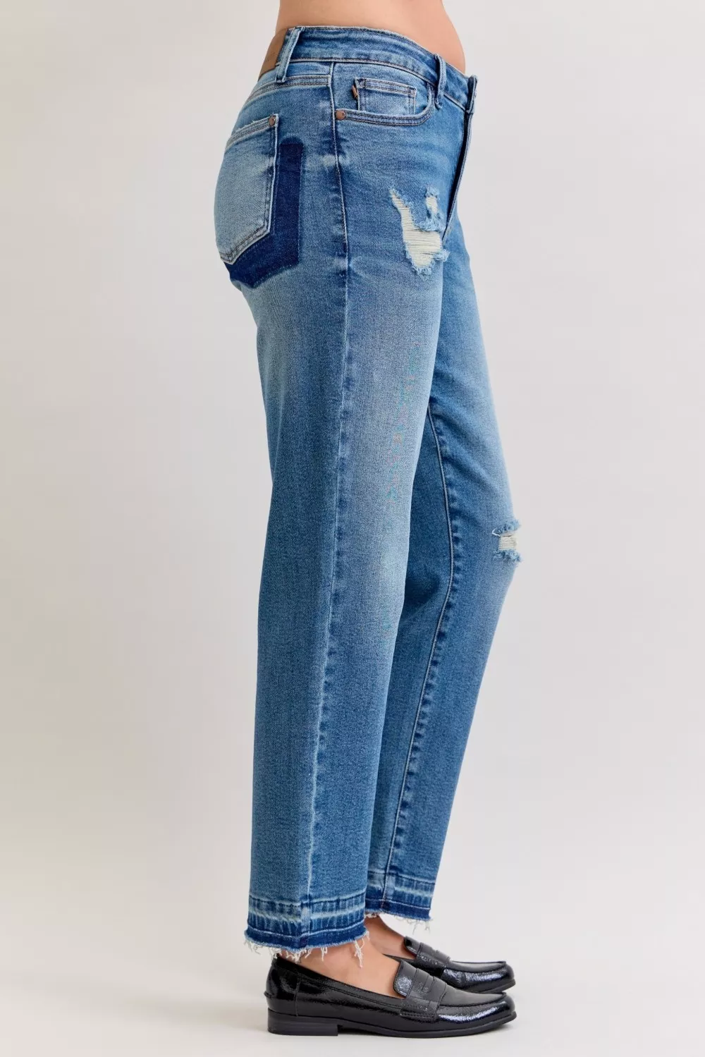 Full Size Mid Rise Bf Patch & Repair Destroy Release Hem Jeans Plus Size, image 8