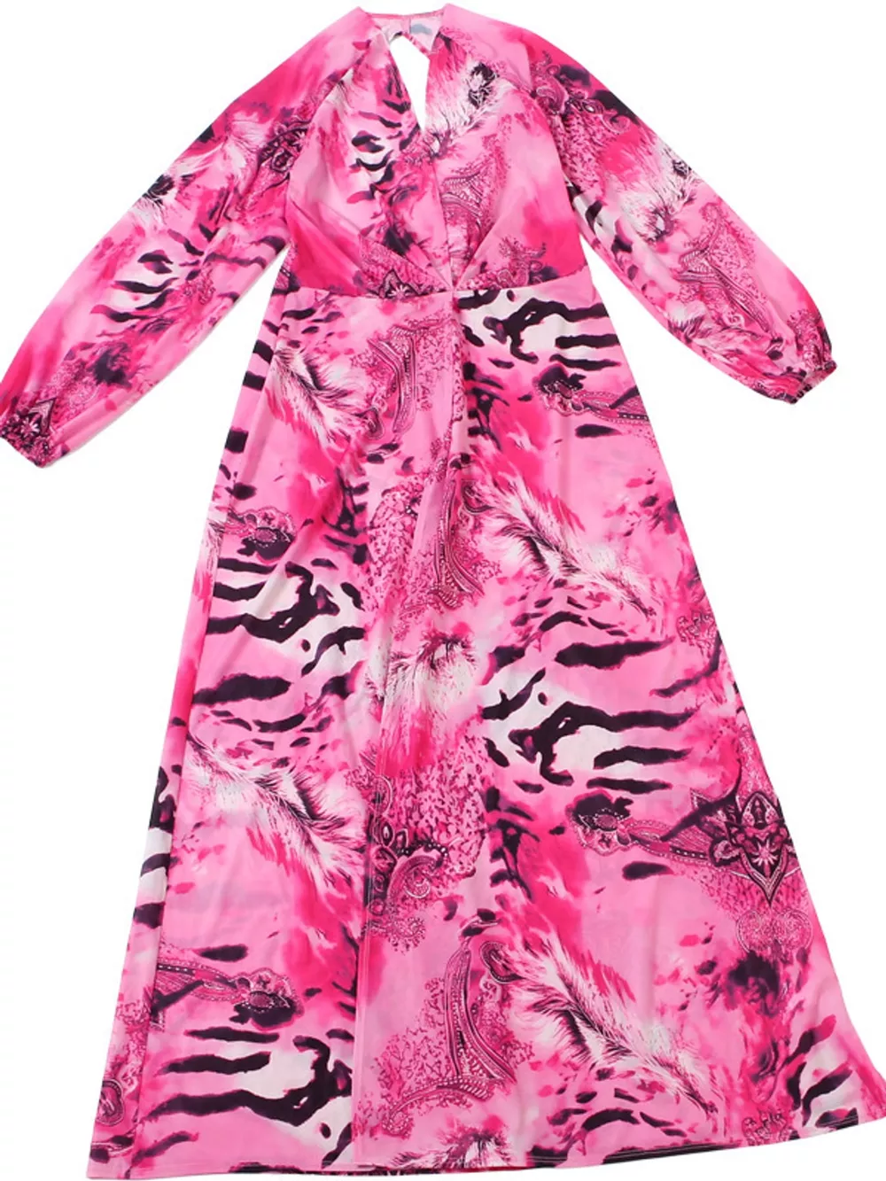 Deep V-Neck Long Sleeve Printed Maxi Dress, image 19