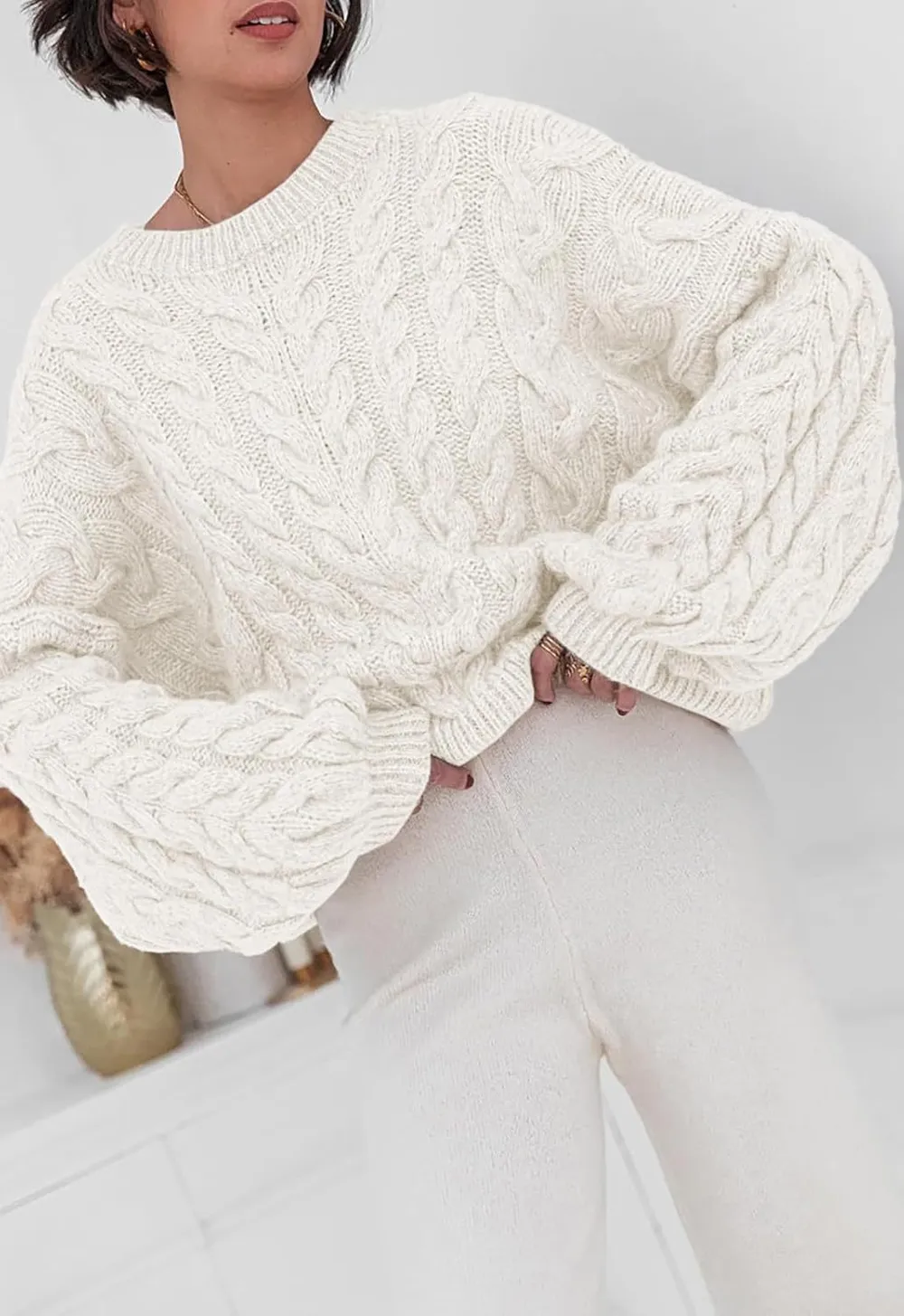 Cable Knit Long Sleeve Sweater, image 6