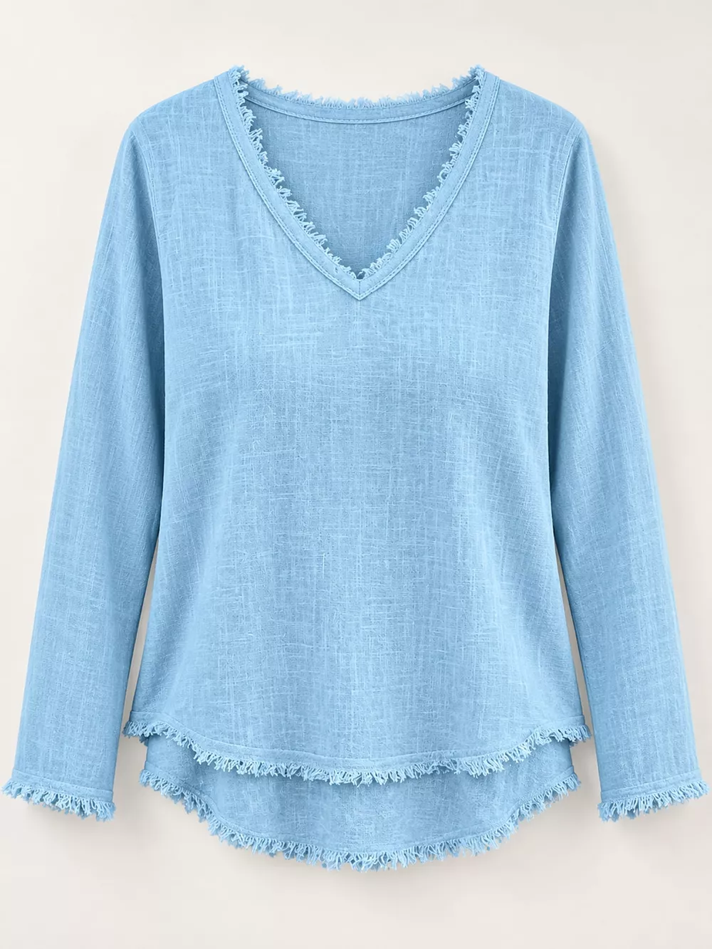 Full Size Frayed Hem V-Neck Blouse Plus Size, image 19