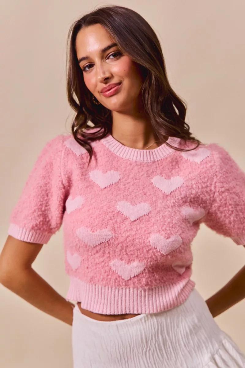 All Over Heart Valentine Cropped Sweater, image 2
