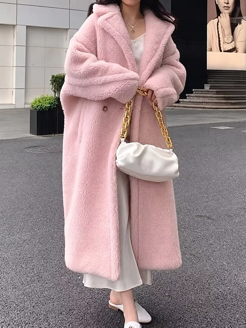 Double-Breasted Fuzzy Longline Outerwear, image 5