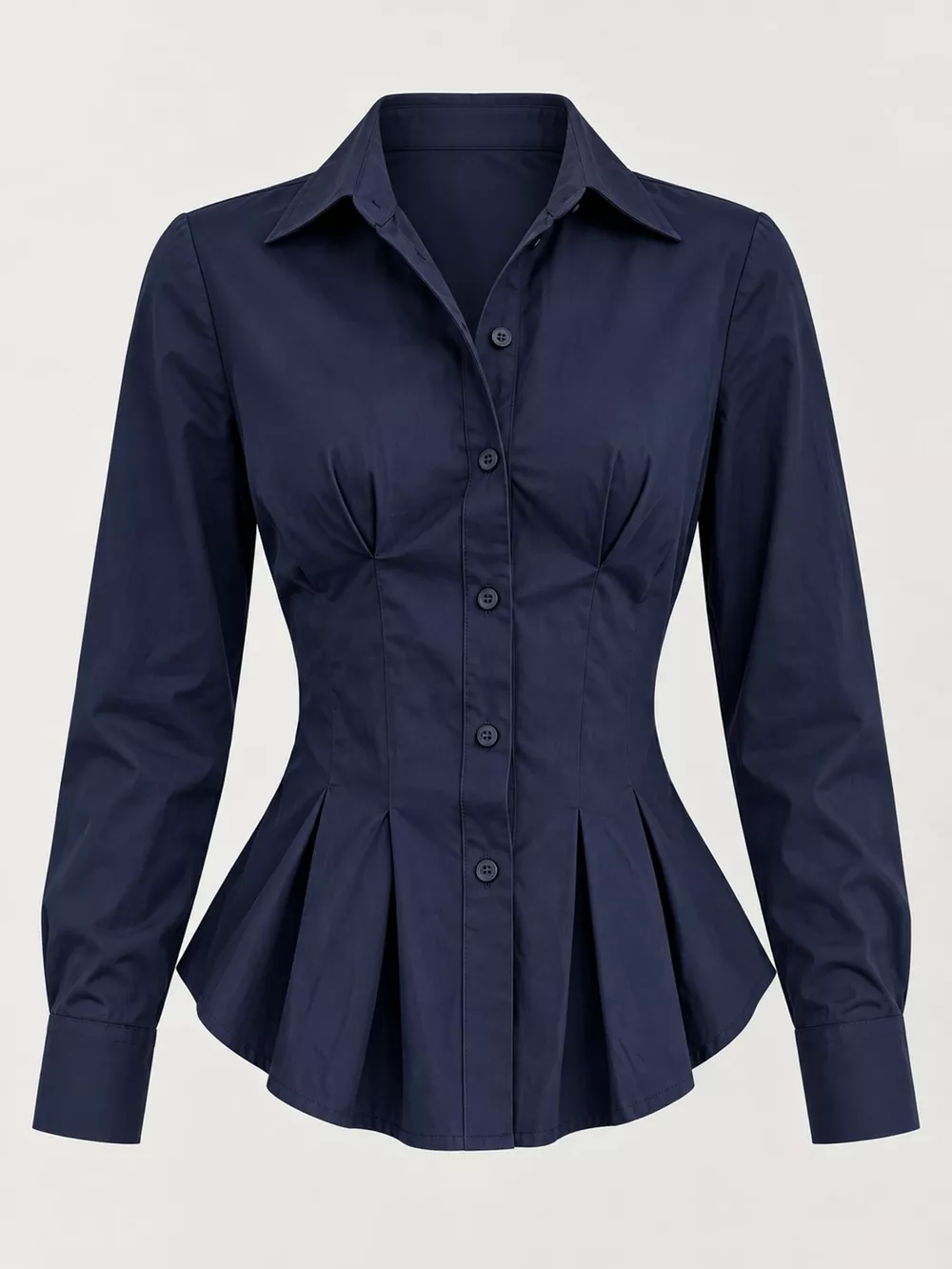 Button-Down Peplum Blouse with Fitted Waist, image 12