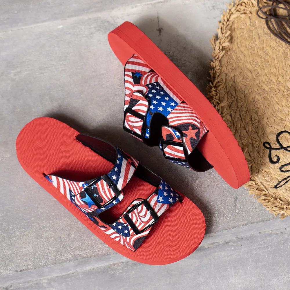 American Flag Patriotic Double Strap Sandals, image 4