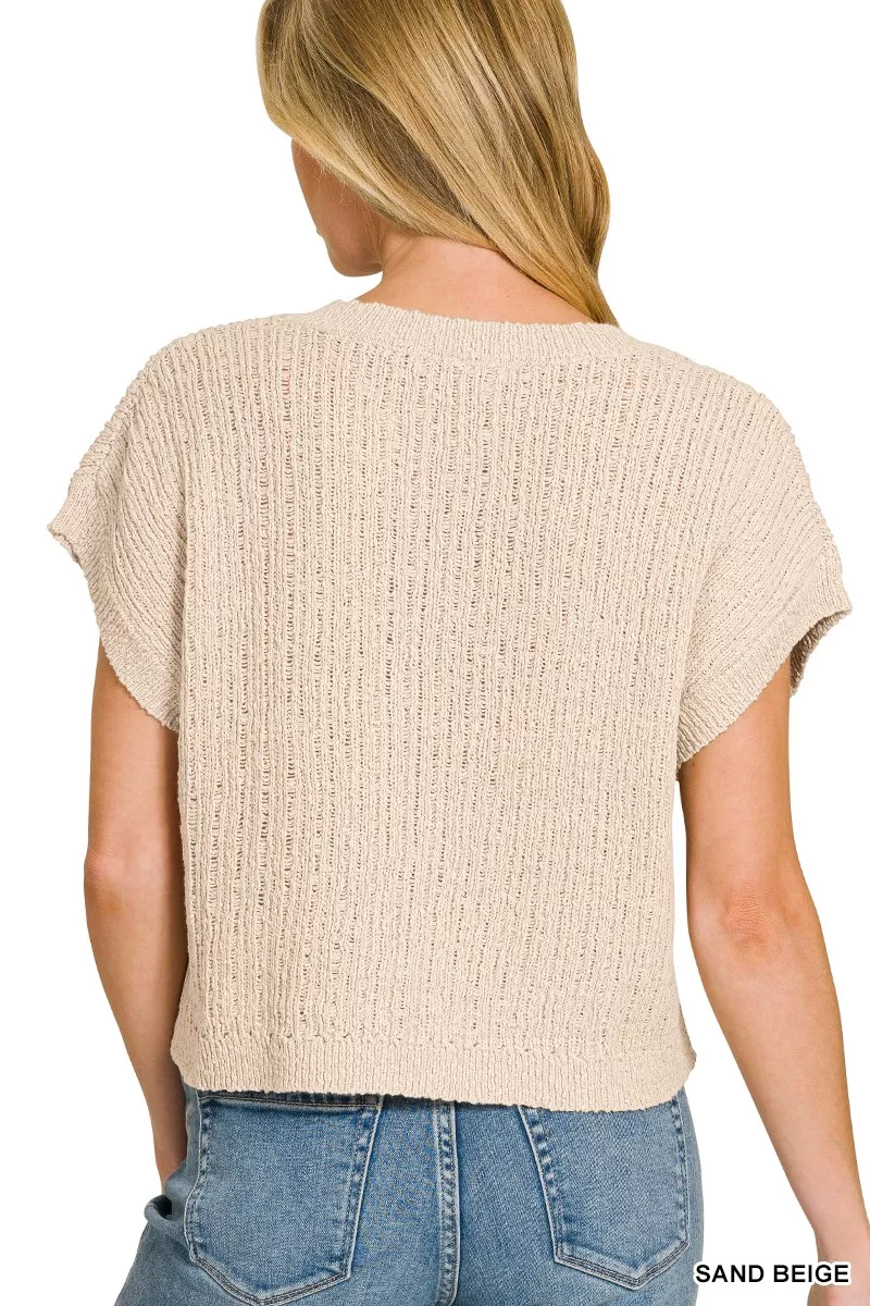 Textured Knit V-Neck Cropped Sweater, image 4