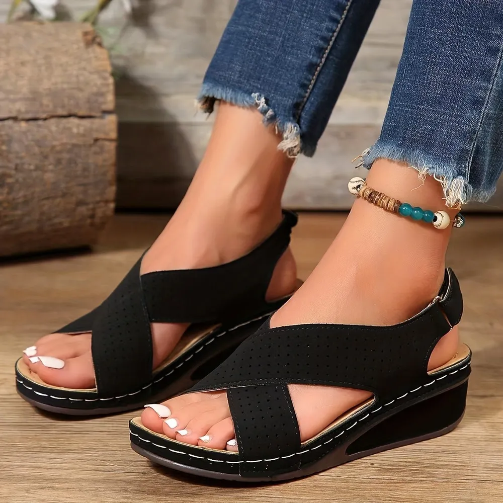 Criss-Cross Comfort Wedge Sandals, image 4