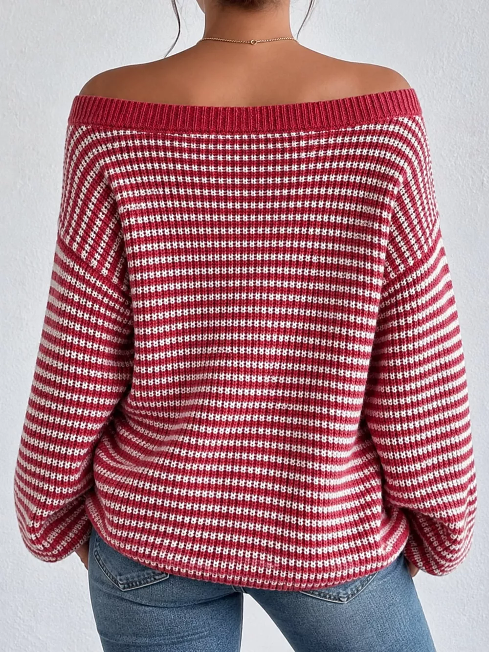 Striped Knit Boat Neck Sweater, image 3