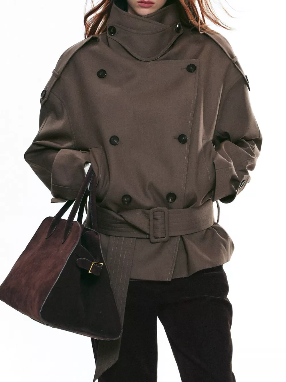 Belted Waist Button Up Trench Jacket
