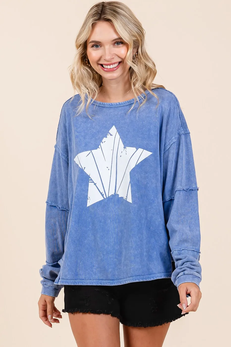 Star Graphic Mineral Wash Long Sleeve Top, image 9