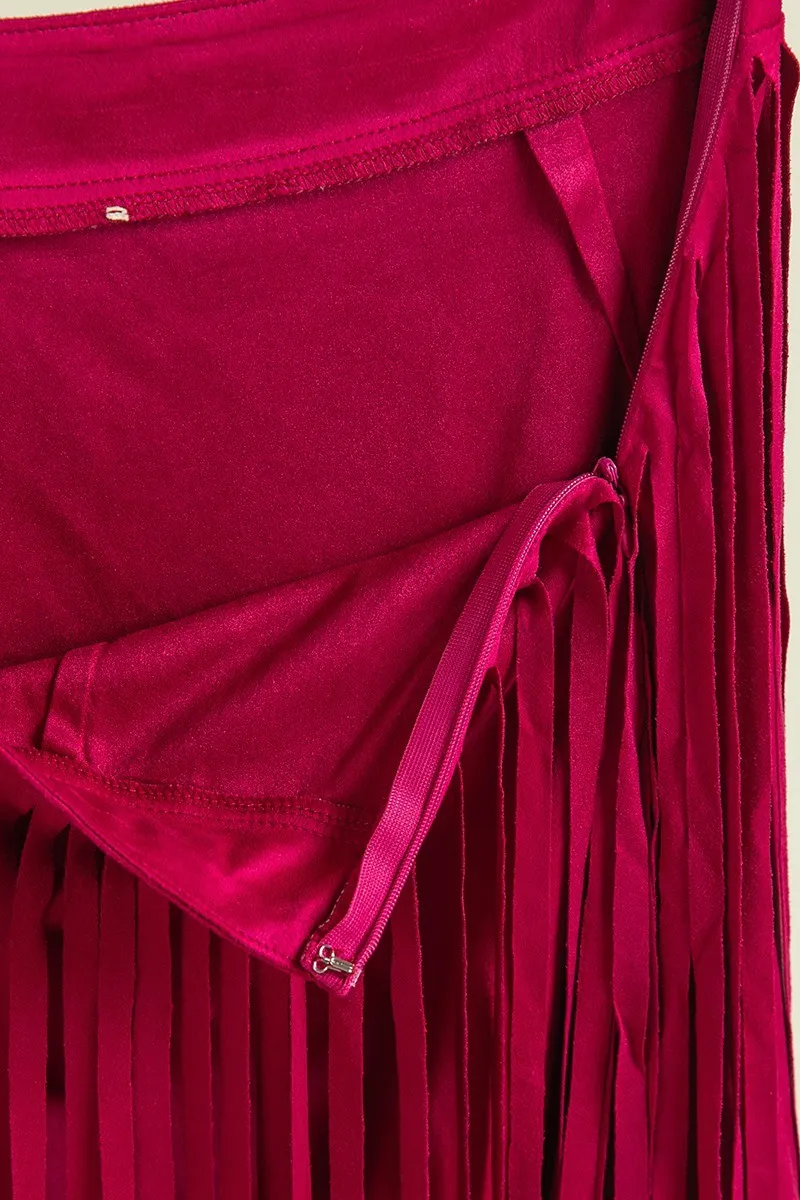 Fringe Detailed Suede Skirt, image 2