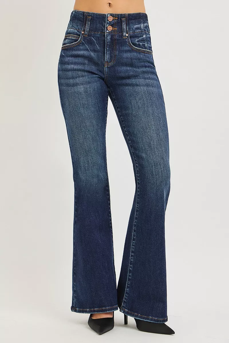 High Rise Flare Jeans With Seam Detail Waistband, image 3