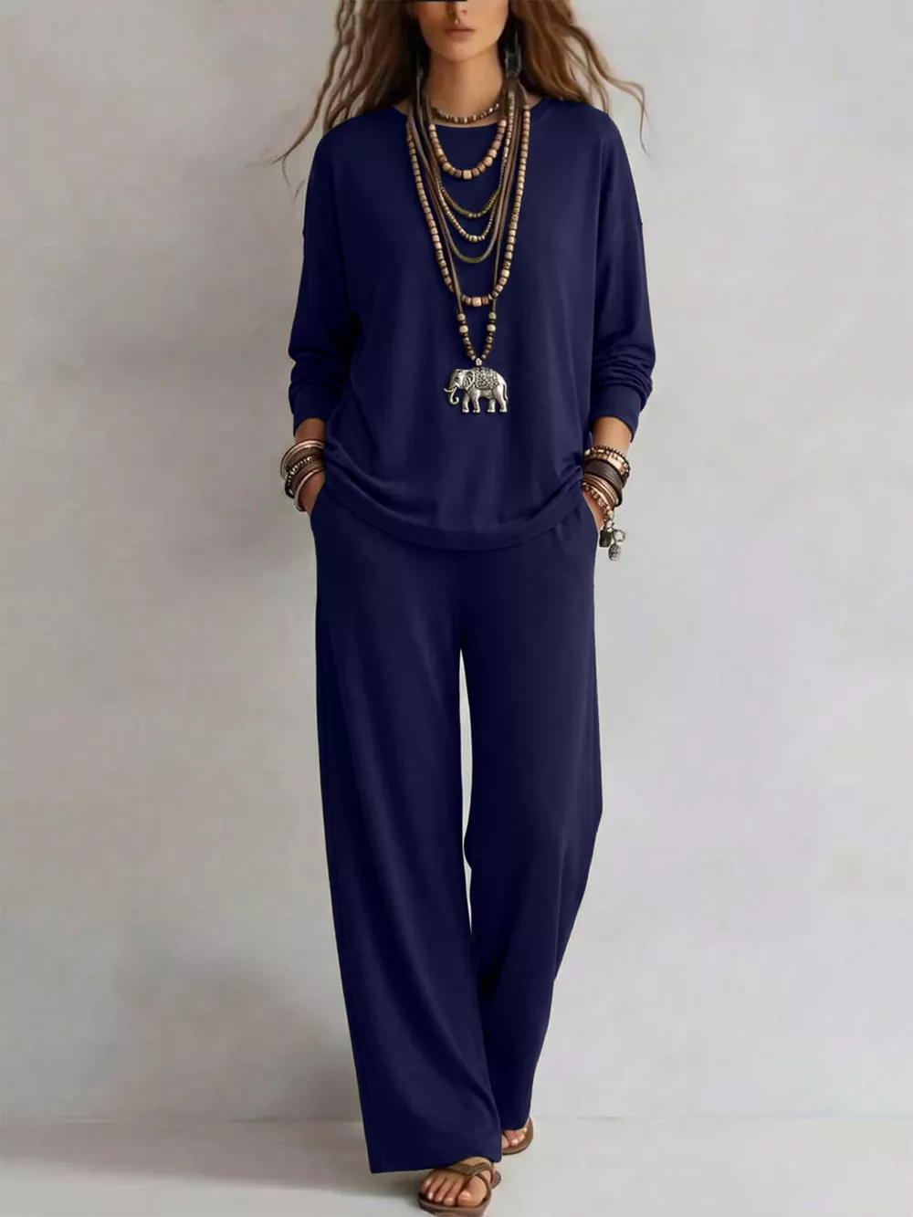Round Neck T-Shirt and Wide-Leg Pants Set, image 13