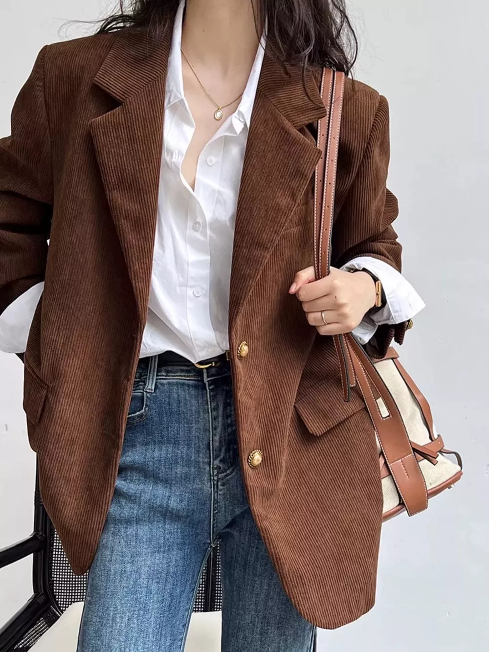 Corduroy Lapel Collar Blazer
