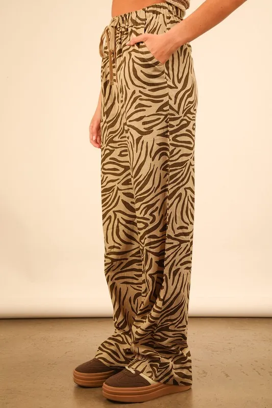 Animal Print Linen Wide Leg Pants, image 6