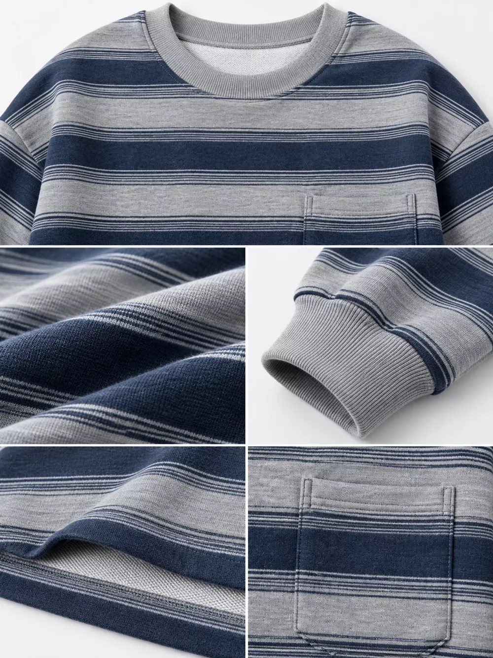 Oversized Striped Crewneck Sweatshirt with Chest Pocket, image 8