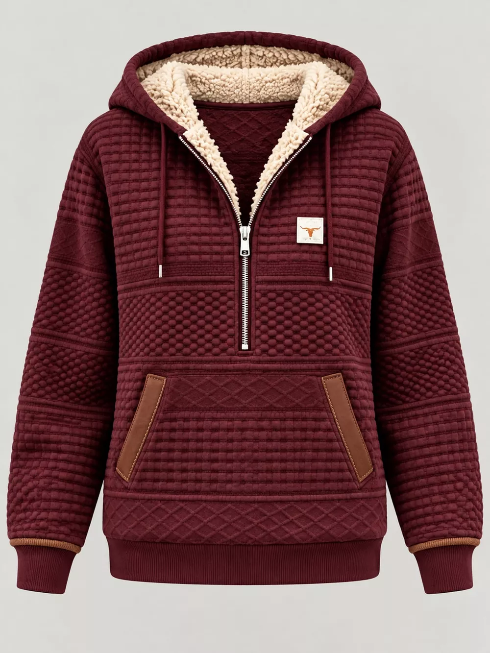 Full Size Half Zip Texture Hoodie Plus Size, image 8